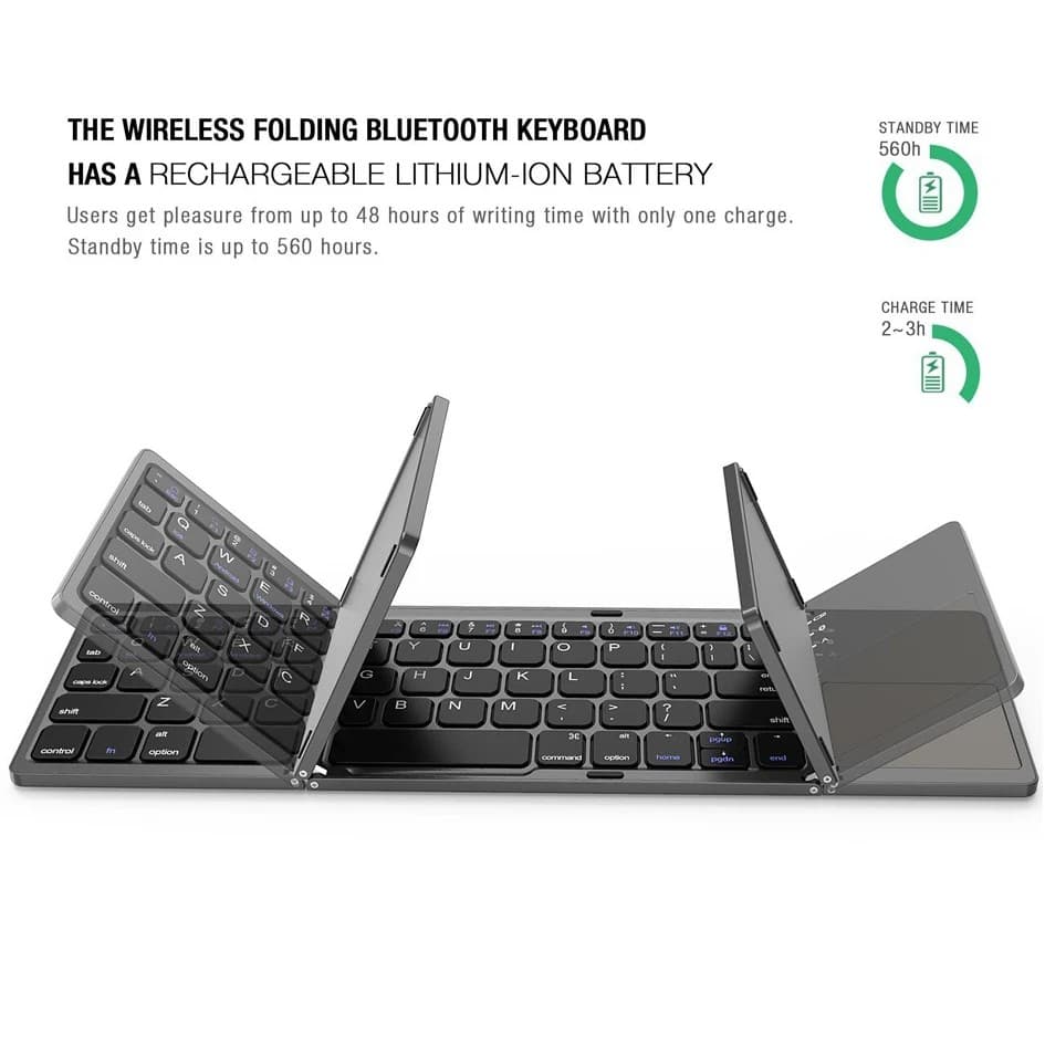B033 63 Keys Rechargeable Slim Mini Foldable Bluetooth Keyboard With Touchpad view 2