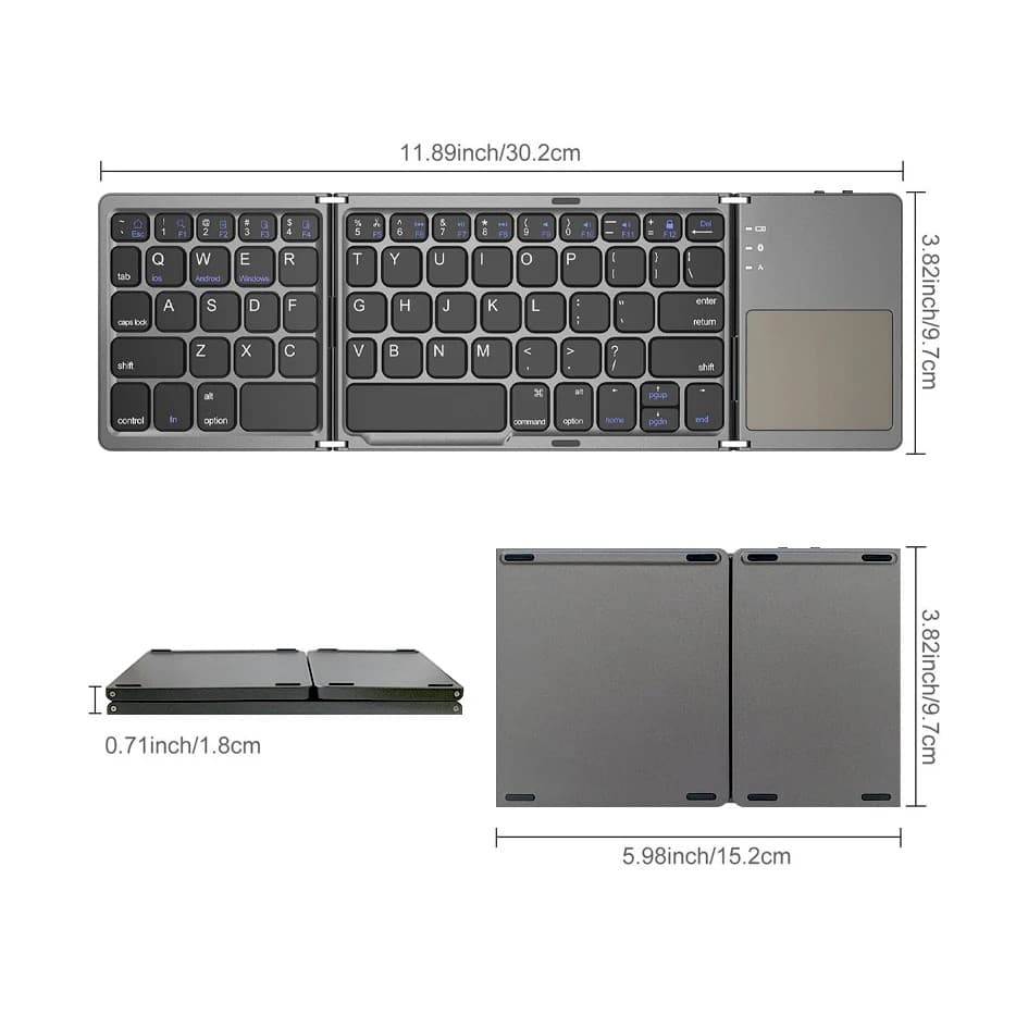 B033 63 Keys Rechargeable Slim Mini Foldable Bluetooth Keyboard With Touchpad view 4