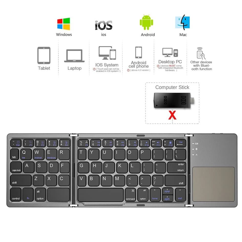 B033 63 Keys Rechargeable Slim Mini Foldable Bluetooth Keyboard With Touchpad view 3