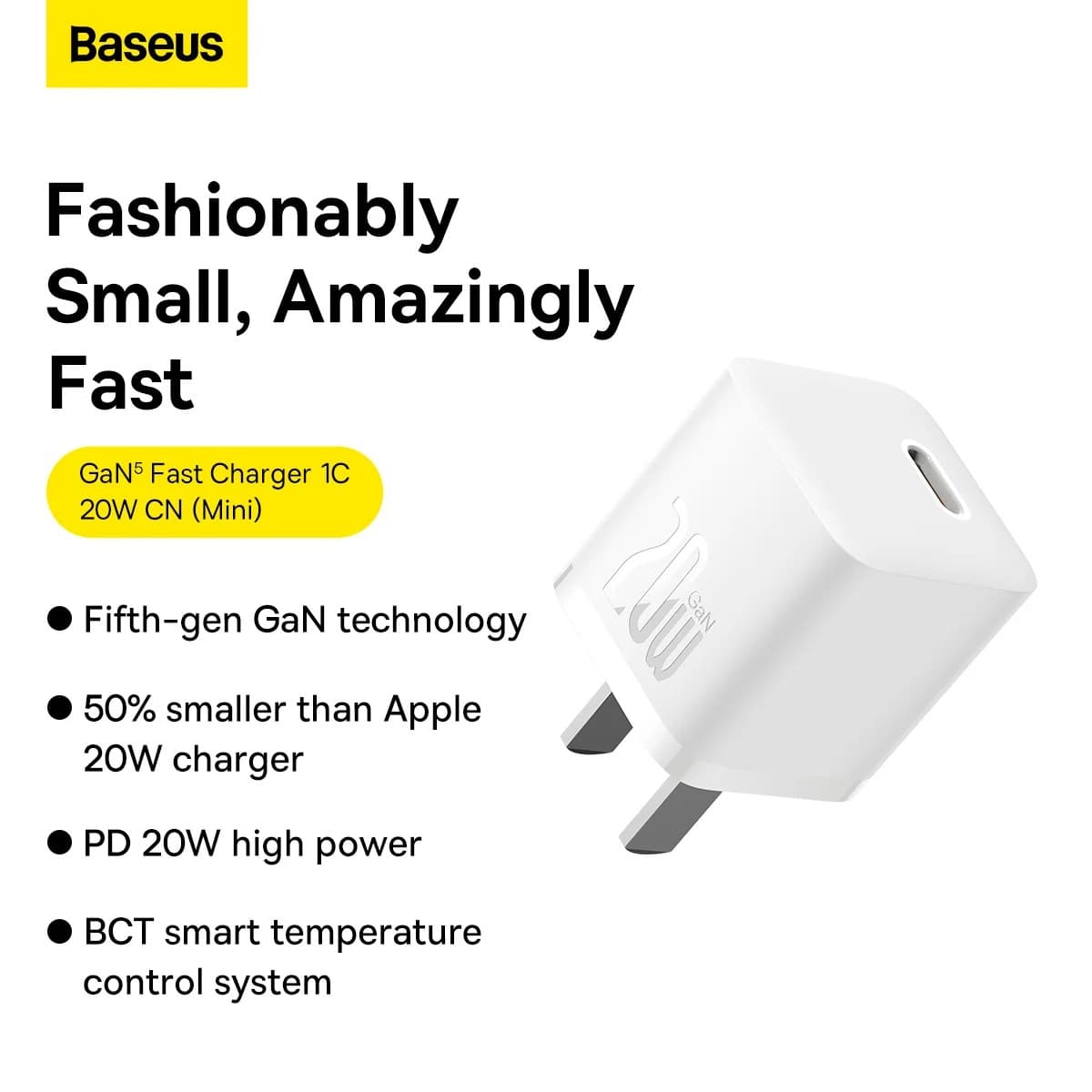 Baseus GaN5 20 Watt Fast Charger Type CCN Mini White view 4