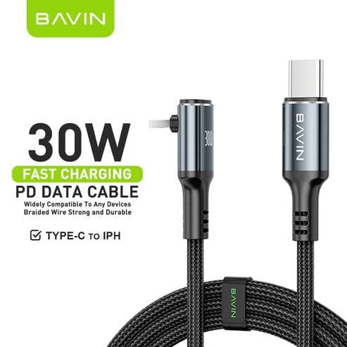 BAVIN CB336 30W iPhone PD Fast Charging 90° Right-Angle Gaming Data Cable view 1