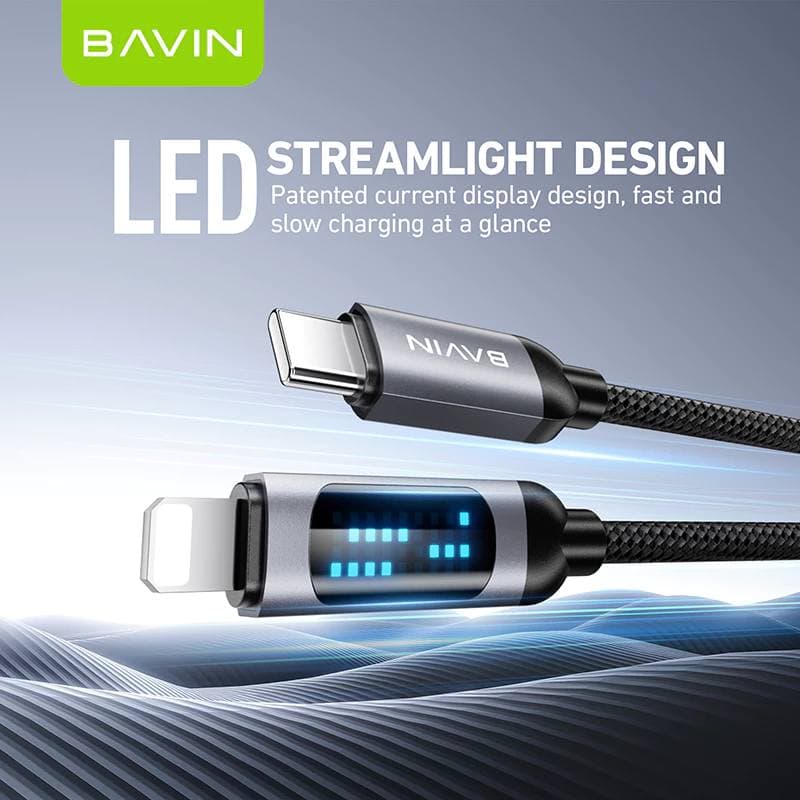 BAVIN CB377 1M PD Fast Charging Data Cable 30W With LED Display Nylon Braided view 3