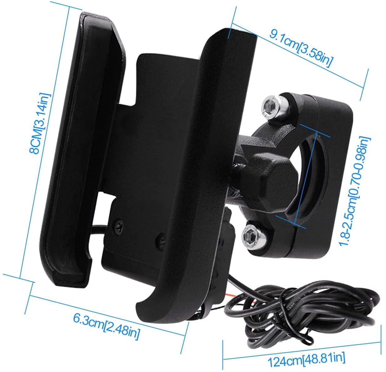 Bike Phone Mount Motorcycle Phone Holder With USB Charger 360° Adjustable view 2
