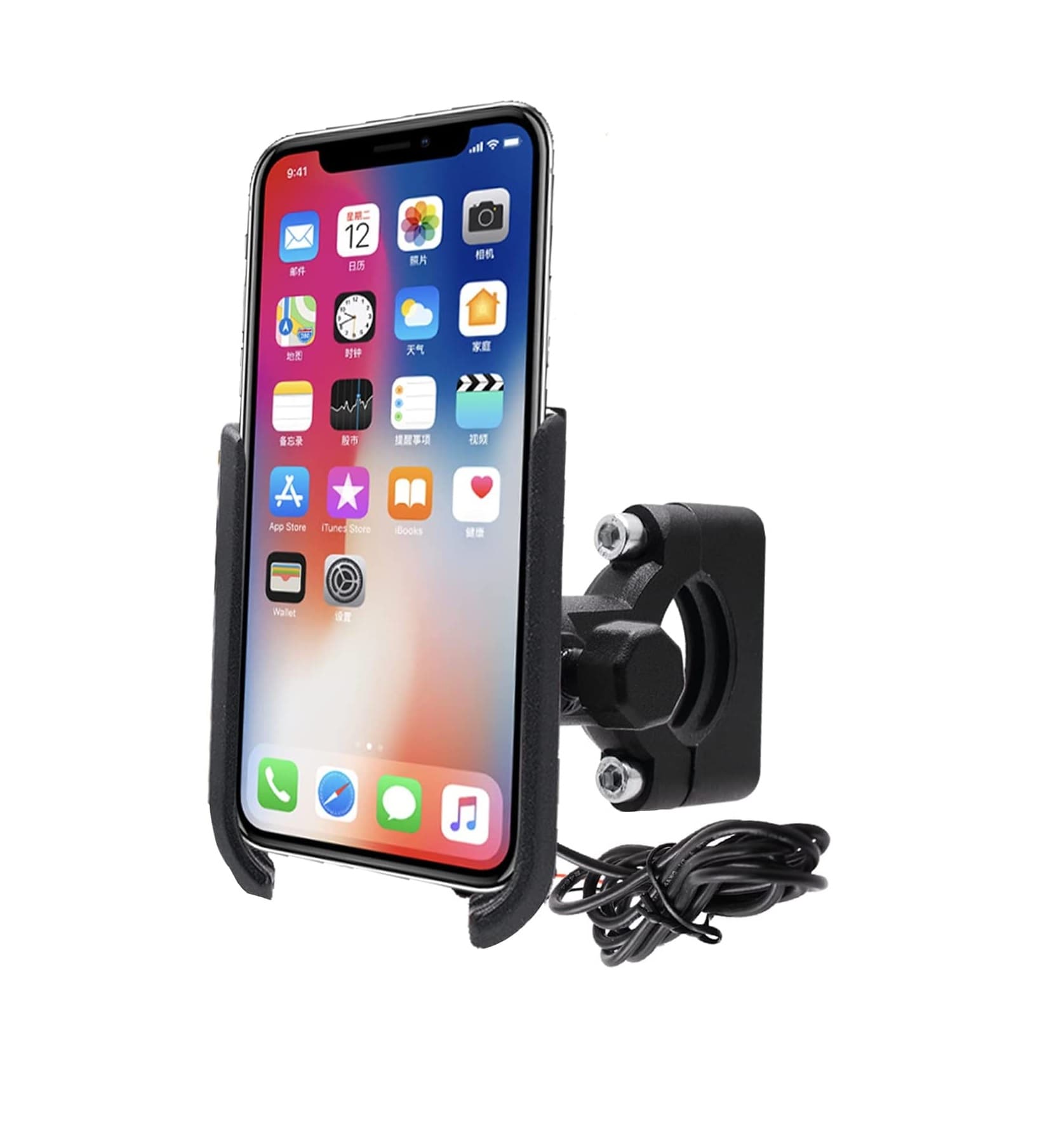 Bike Phone Mount Motorcycle Phone Holder With USB Charger 360° Adjustable view 1