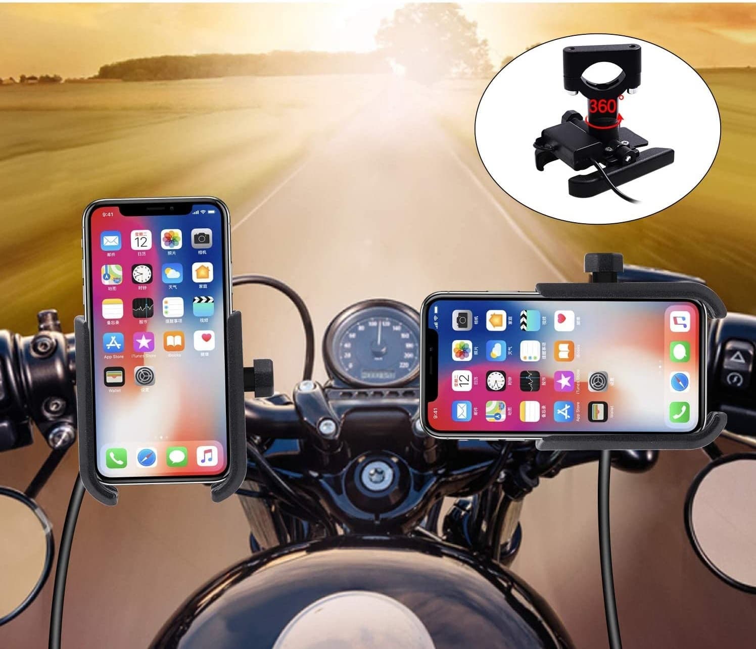 Bike Phone Mount Motorcycle Phone Holder With USB Charger 360° Adjustable view 3