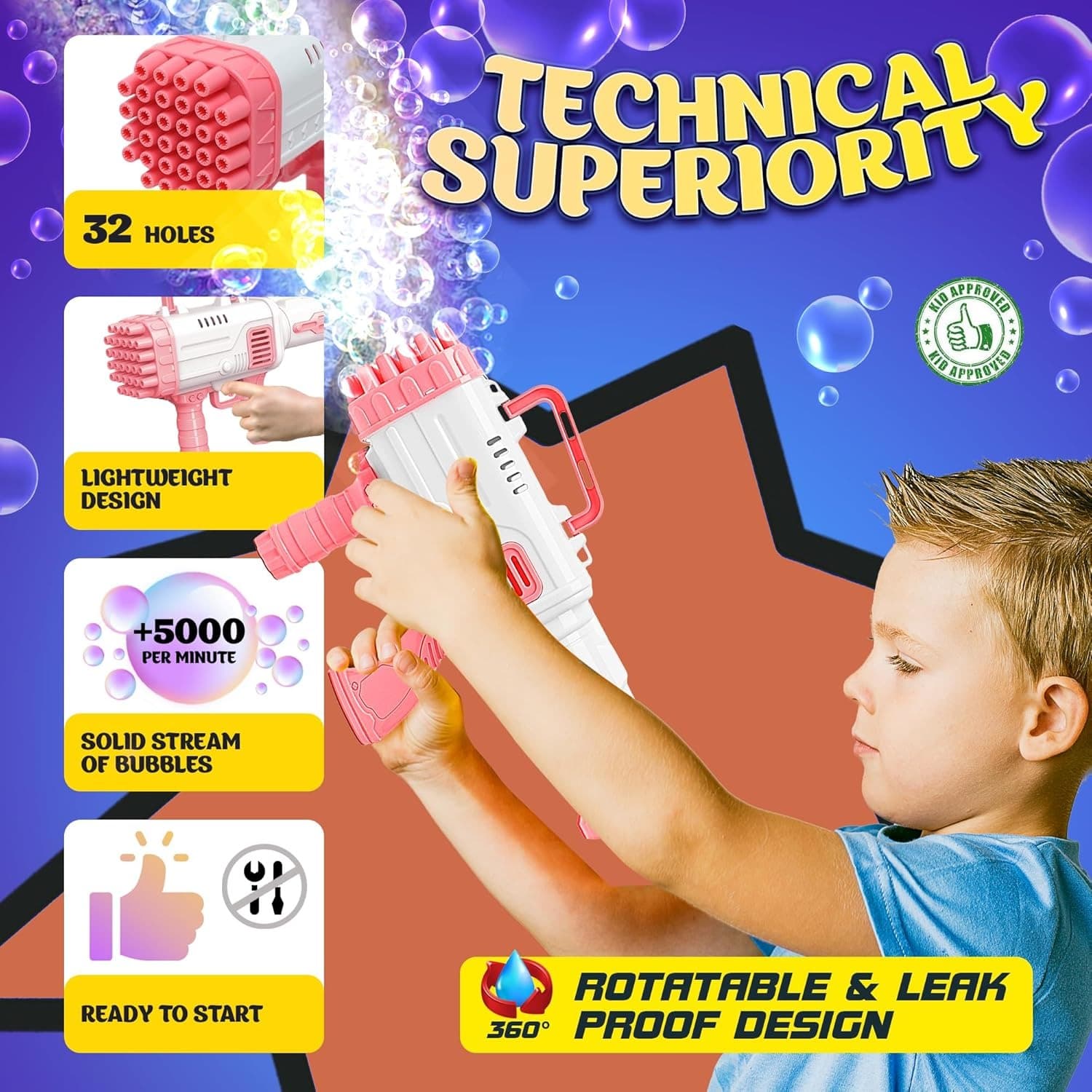 Bubble Machine Toy With 32‑Hole Bubble Maker For Outdoor/Indoor Birthday & Party Fun view 2