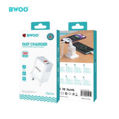 BWOO CDA134 2 Port 38 Watt PD Fast Charger Adapter view 3
