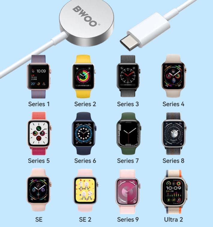 BWOO WL18 Magnetic Fast Apple Watch Charger Cable USB C view 4