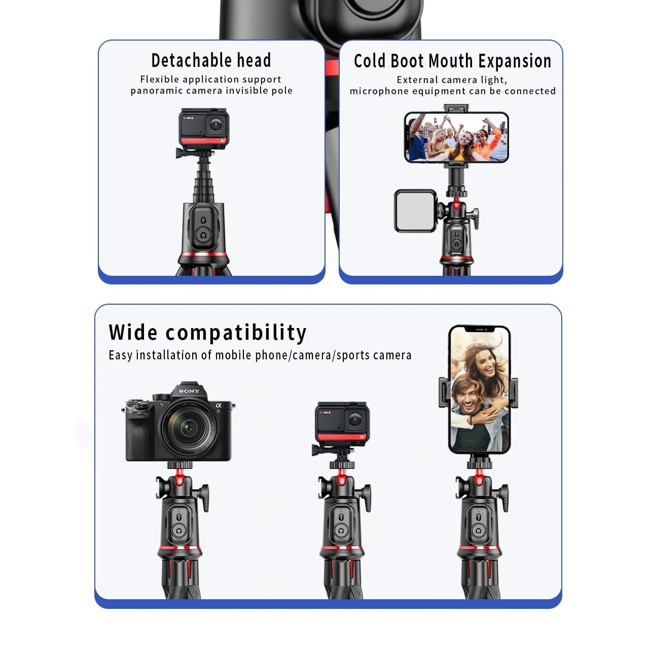C03 Telescopic Pole Selfie Stick Tripod With Detachable 360 Ballhead view 2