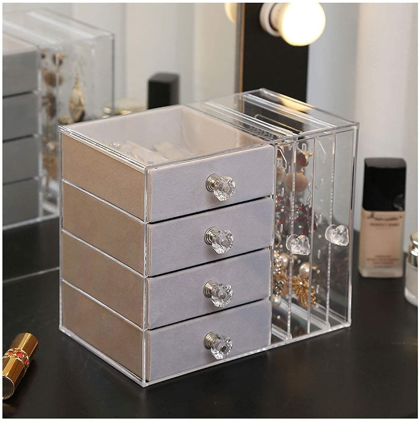 Clear Acrylic Jewelry Organizer – 4-Drawer Jewelry Box & Hanging Earring Holder view 4