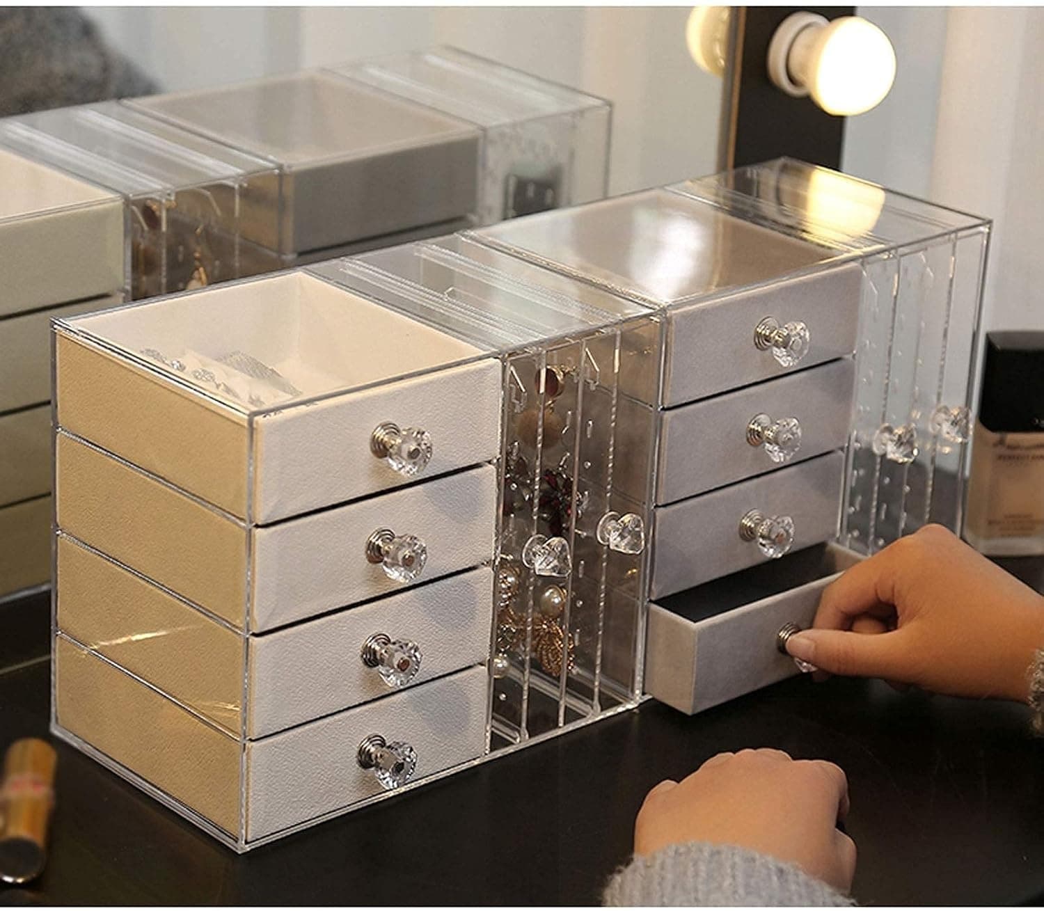 Clear Acrylic Jewelry Organizer – 4-Drawer Jewelry Box & Hanging Earring Holder view 2