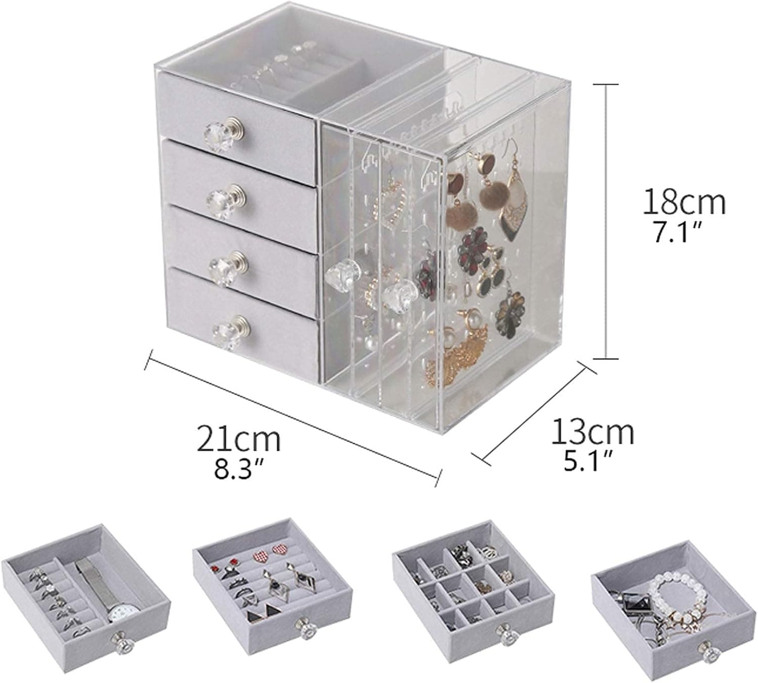 Clear Acrylic Jewelry Organizer – 4-Drawer Jewelry Box & Hanging Earring Holder view 5