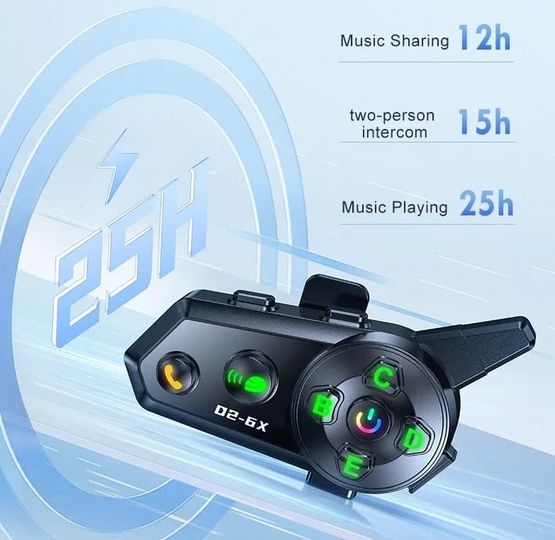 D2-6X Motorcycle Helmet Bluetooth Intercom – 1000M Range, Waterproof, Noise Reduction, Music Sharing, 6 Rider Support, BT5.3 view 4