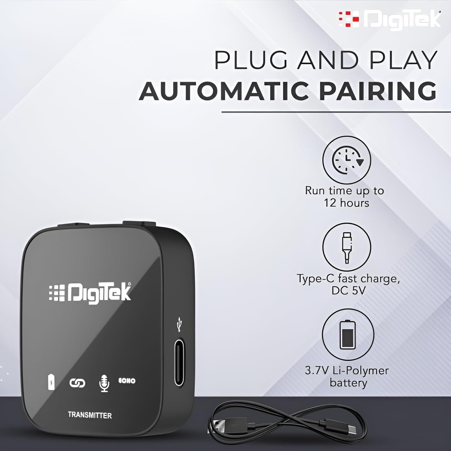 Digitek® DWM 101 Wireless Microphone System Professional ANC Noise Reduction 100M Range view 4