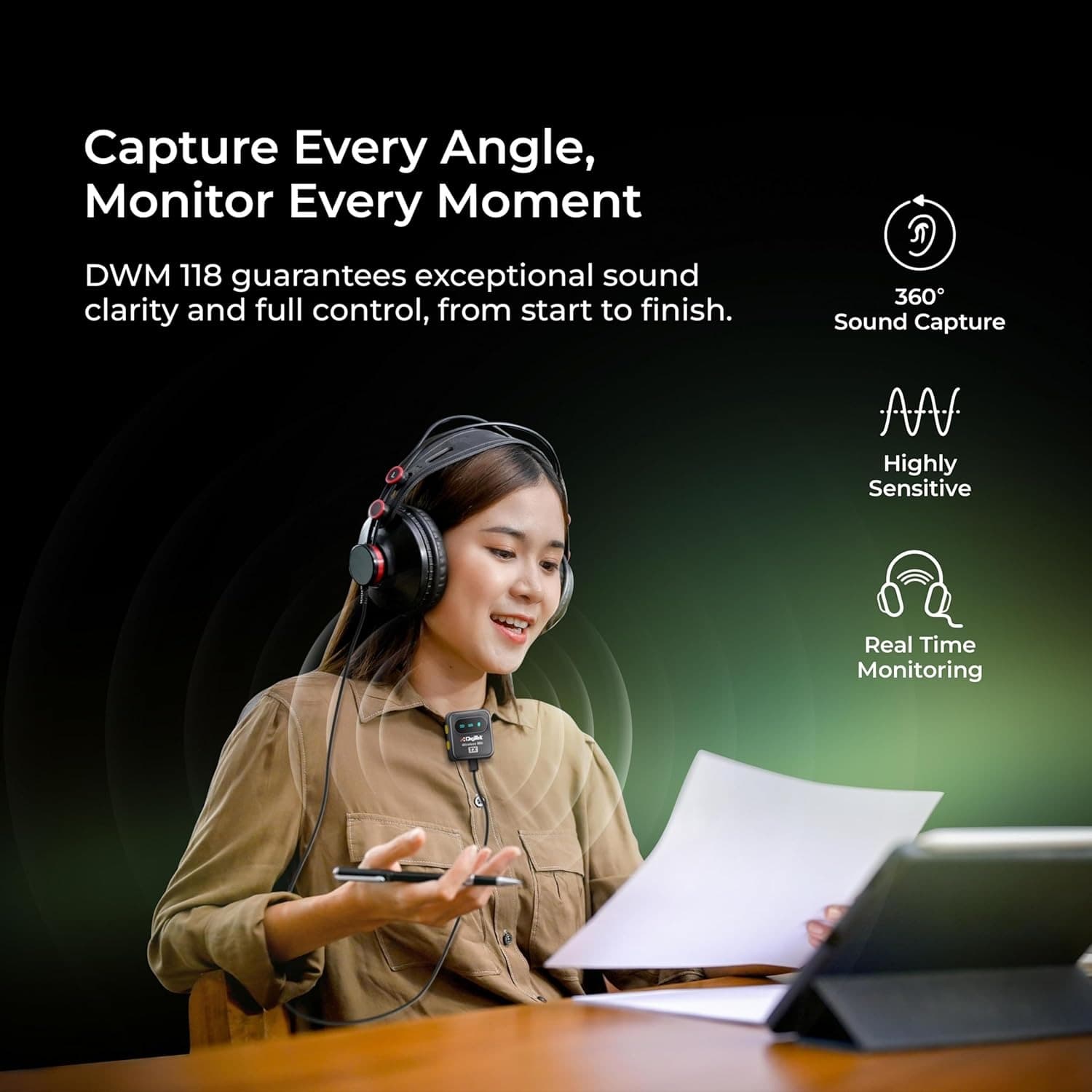 Digitek® DWM 118 Wireless Microphone With Noise Reduction, 7Hr Battery, Plug & Play, iOS/Android/DSLR Compatible view 6