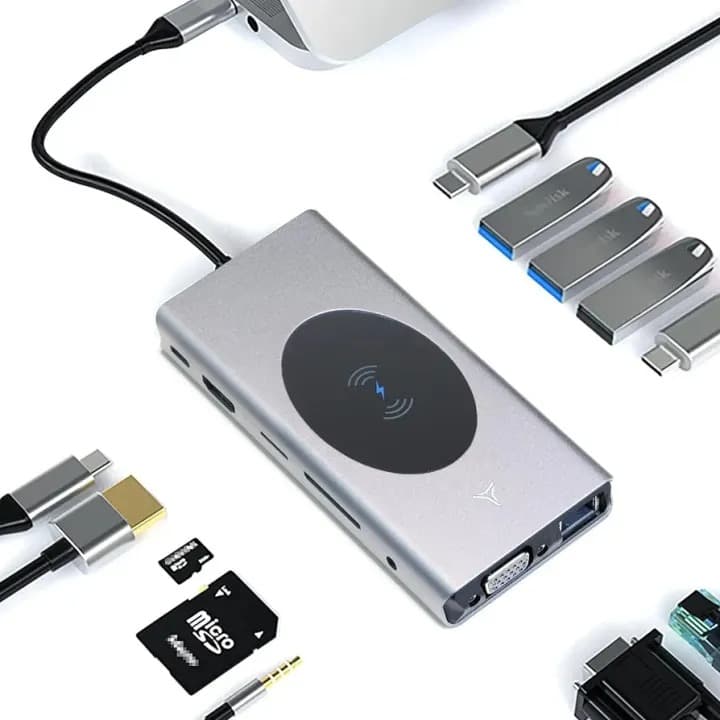 Docking Station USB C Hub 13‑in‑1 With Wireless Charging Station, USB C to HDMI, Ethernet, VGA, 5 USB and SD/TF 3.5mm Audio view 1