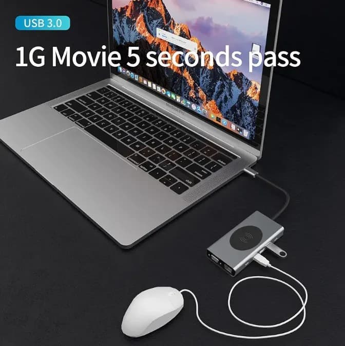 Docking Station USB C Hub 13‑in‑1 With Wireless Charging Station, USB C to HDMI, Ethernet, VGA, 5 USB and SD/TF 3.5mm Audio view 4