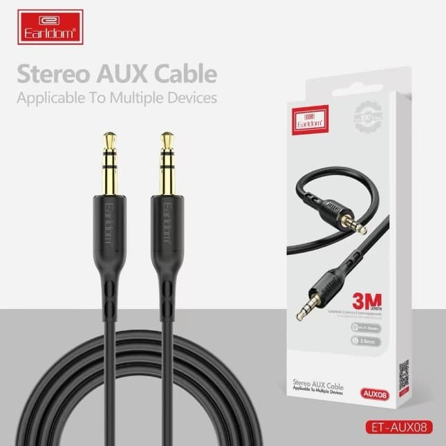 Earldom AUX08 3 Meter Stereo AUX Audio Cable 3.5mm Male To Male Connector view 1