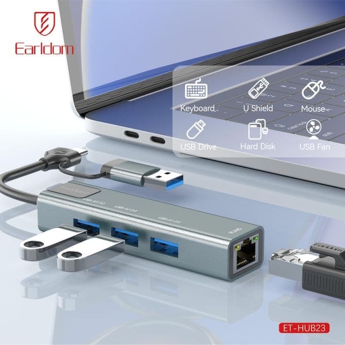 Earldom ET-HUB23 USB-A & USB-C Hub With RJ45 LAN view 2