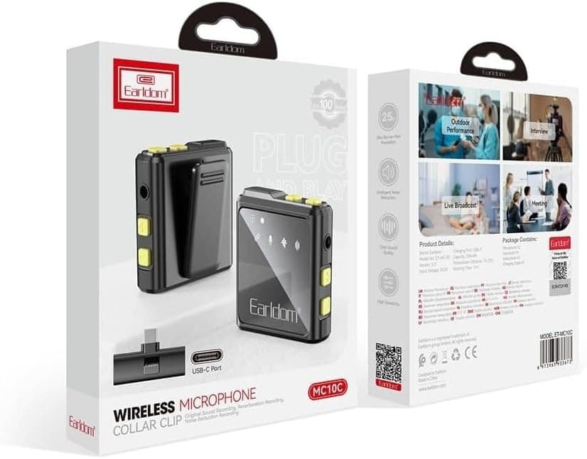 Earldom ET MC10C Wireless Double Collar Microphone With Type C Interface Collar Clip For Live Broadcast view 4