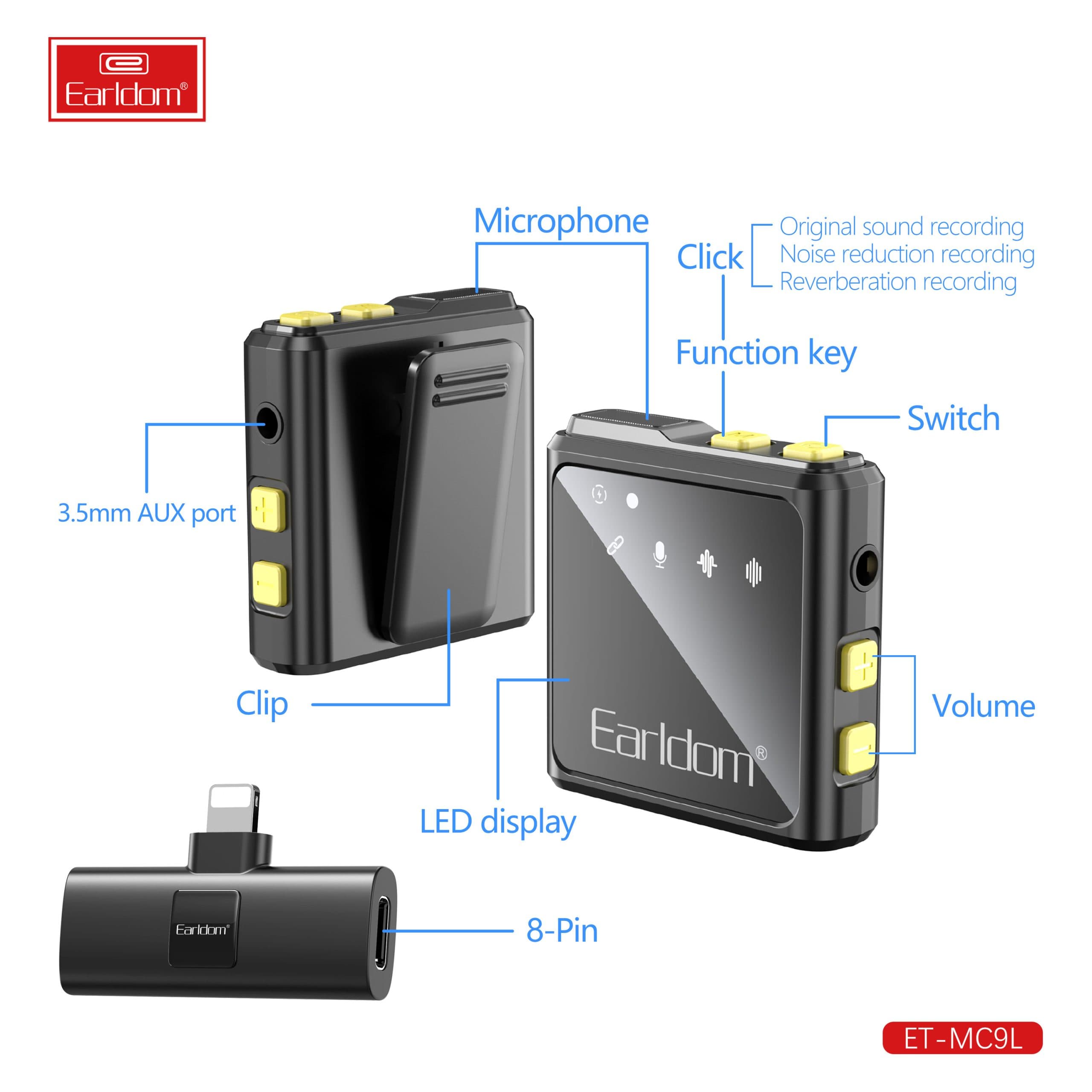 Earldom ET MC9L Wireless Double Collar Microphone With Lightning Interface Collar Clip For Live Broadcast view 3