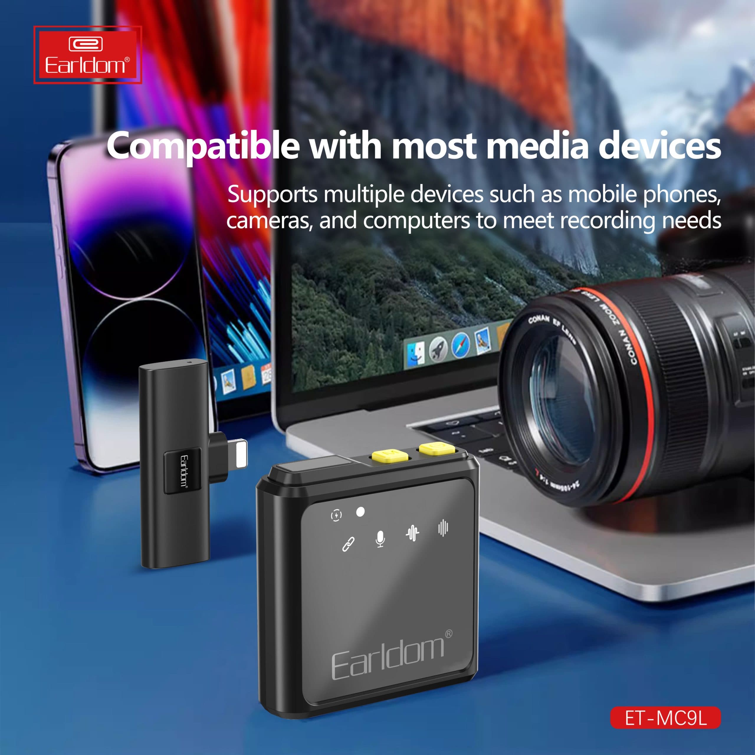 Earldom ET MC9L Wireless Double Collar Microphone With Lightning Interface Collar Clip For Live Broadcast view 2