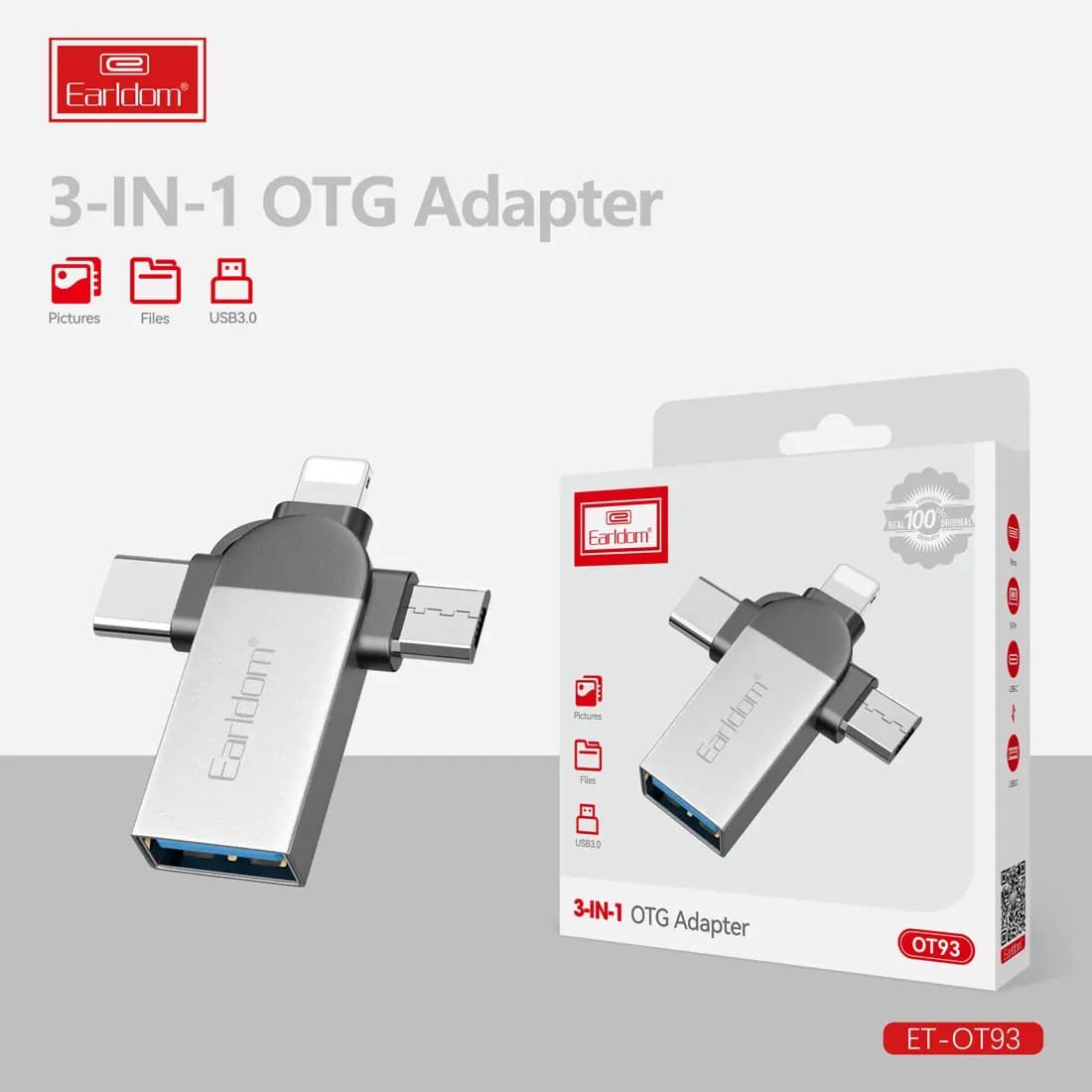 Earldom OT93 OTG + USB 3 In 1 Adapter view 3