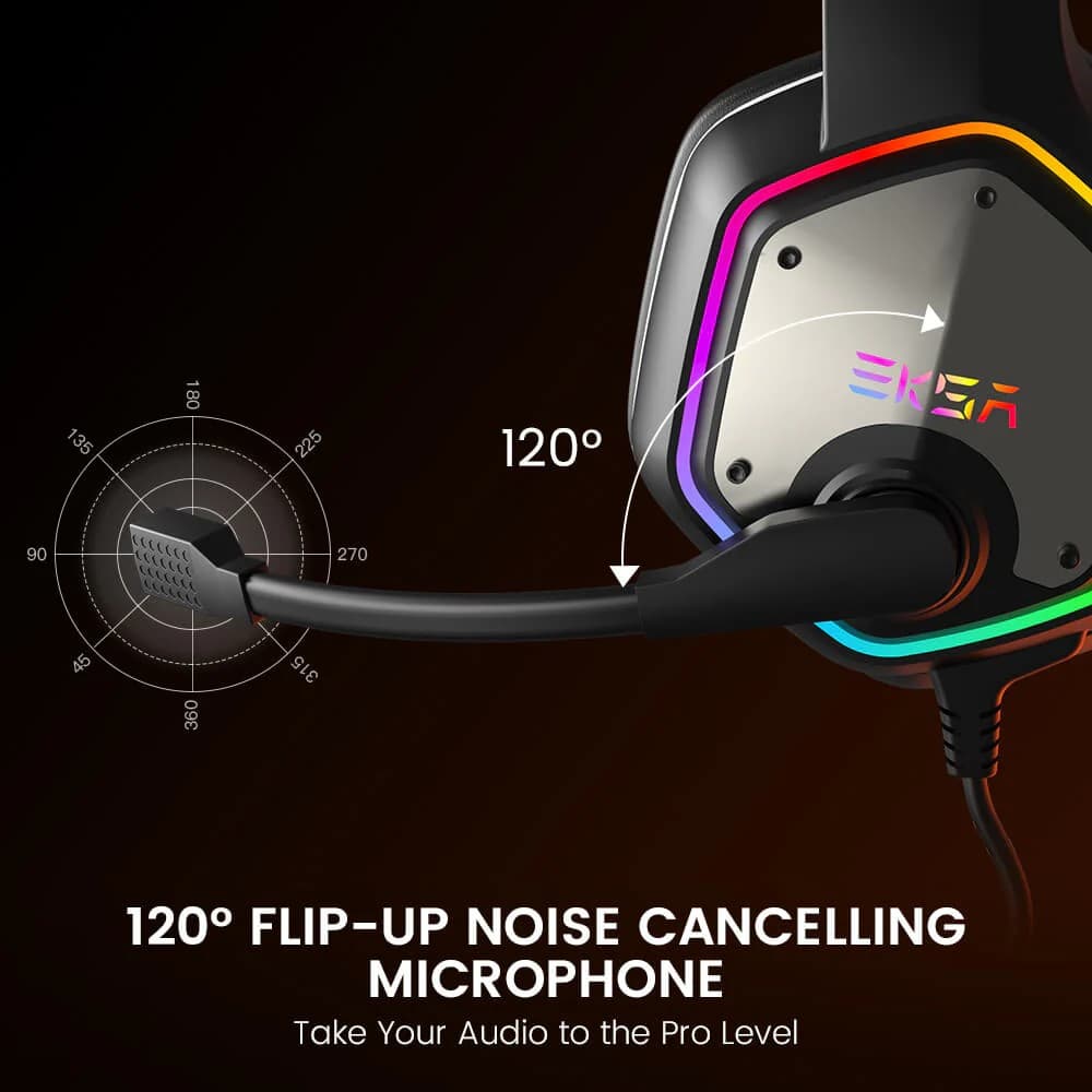 EKSA E1000 USB RGB Gaming Headset 7.1 Surround Sound With Mic Gaming Grade 50Mm Drivers view 3