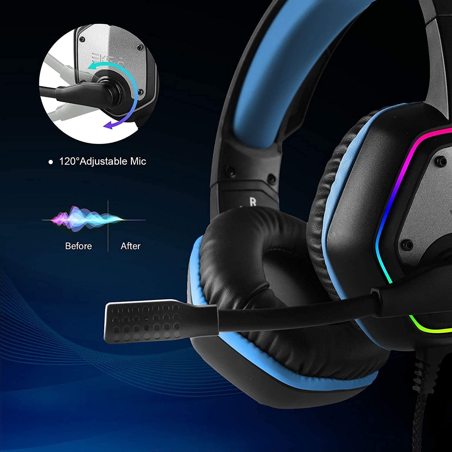 EKSA E1000 USB RGB Gaming Headset 7.1 Surround Sound With Mic Gaming Grade 50Mm Drivers view 2