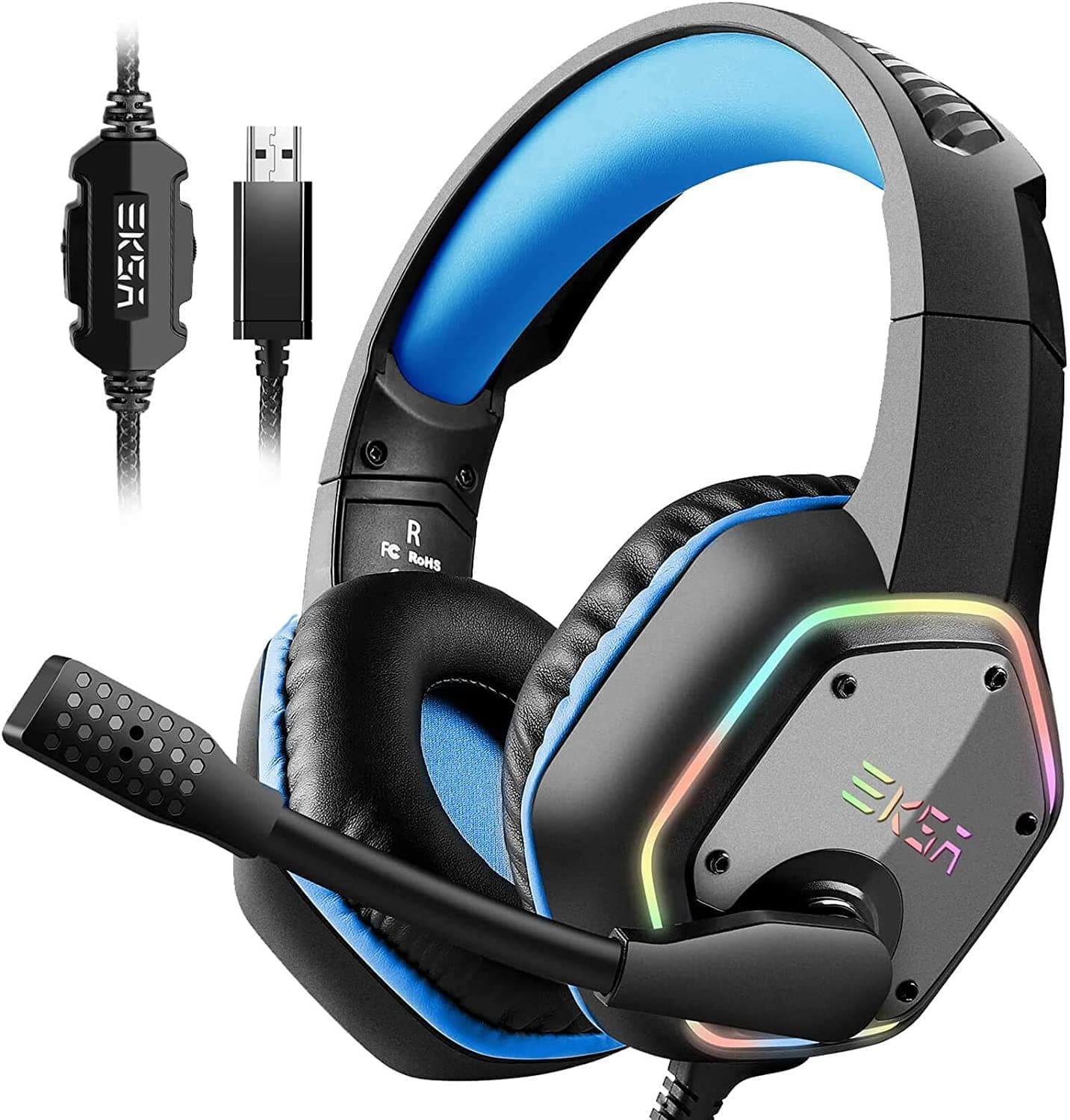 EKSA E1000 USB RGB Gaming Headset 7.1 Surround Sound With Mic Gaming Grade 50Mm Drivers view 1
