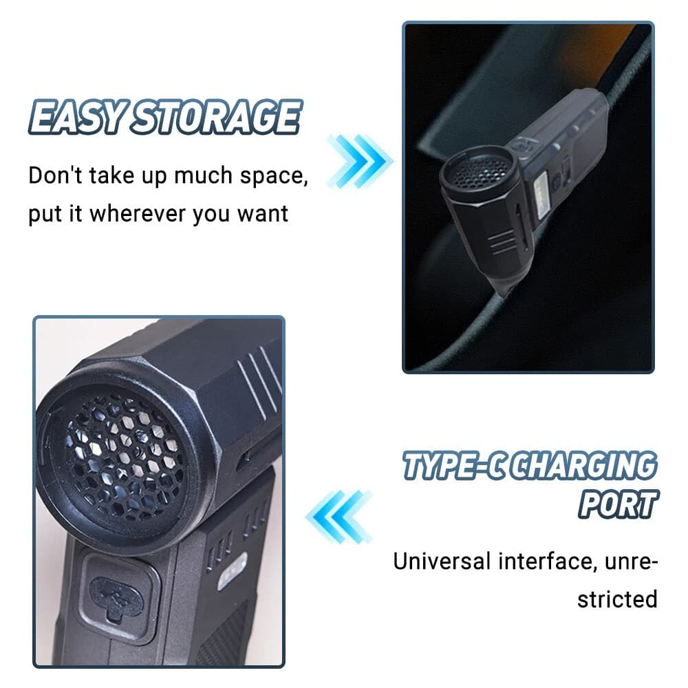 F028 Mini Handheld Jet Blower Portable Violent Turbo Fan With Side Lights Black view 3