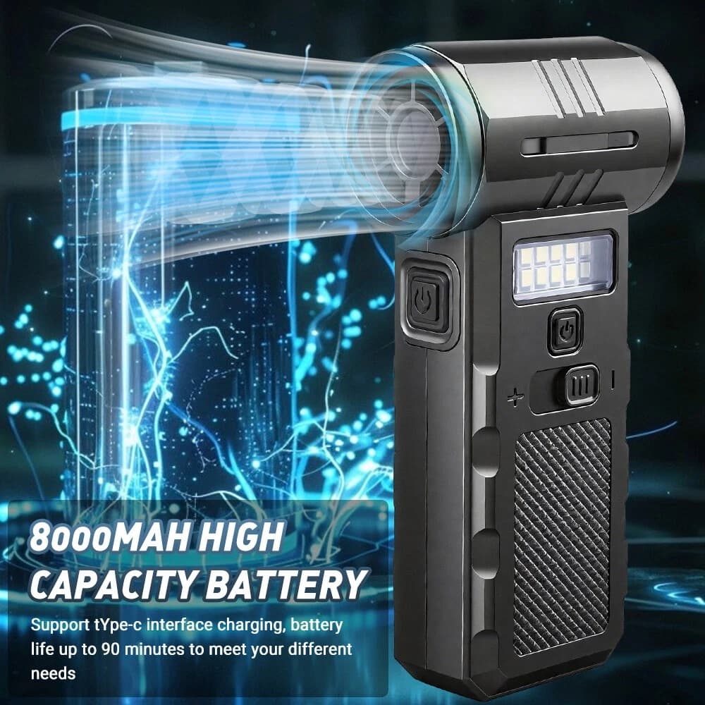 F028 Mini Handheld Jet Blower Portable Violent Turbo Fan With Side Lights Black view 4