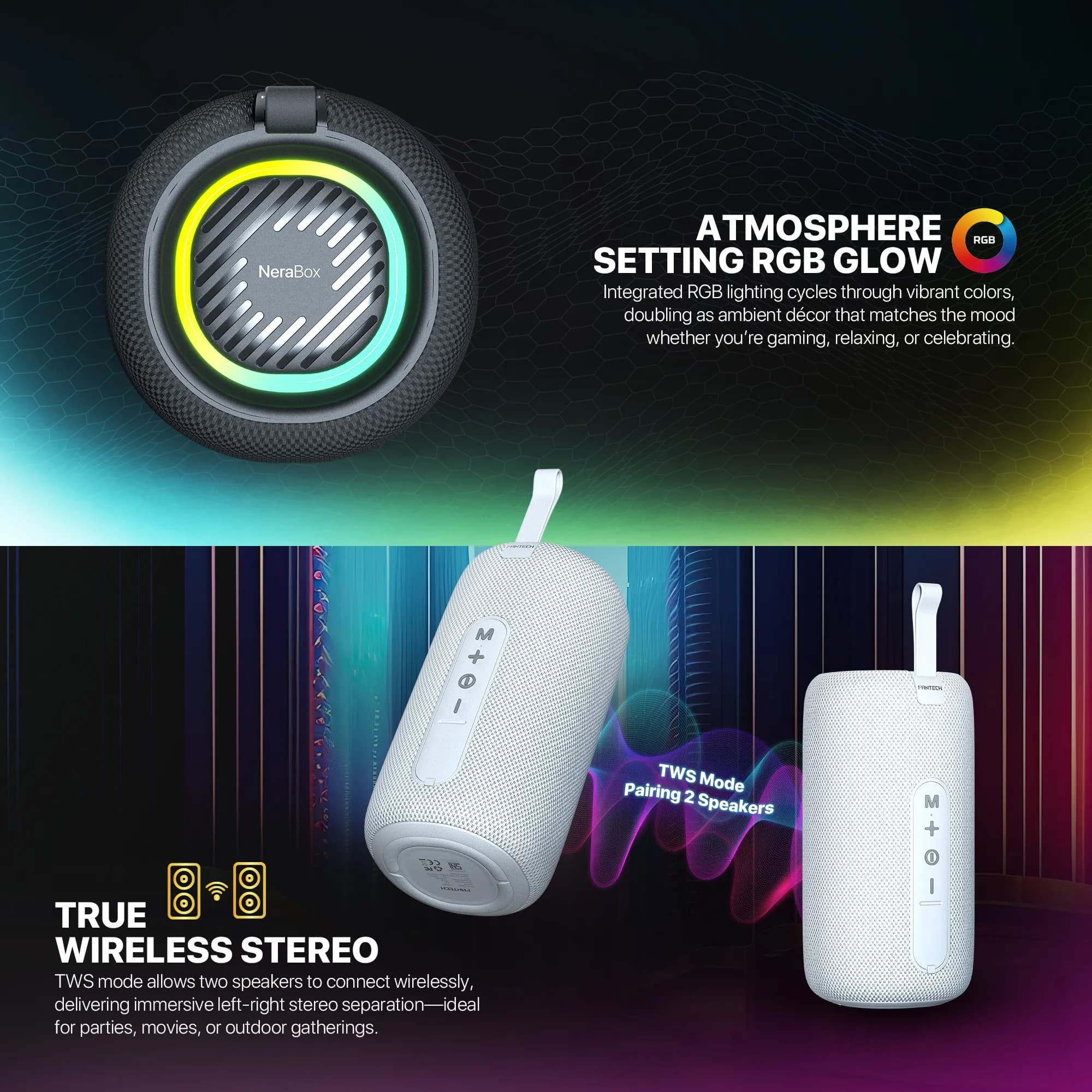 FANTECH BS159 True Wireless RMS Speaker with RGB Lighting, TWS Stereo, and 10W Powerful Sound view 3
