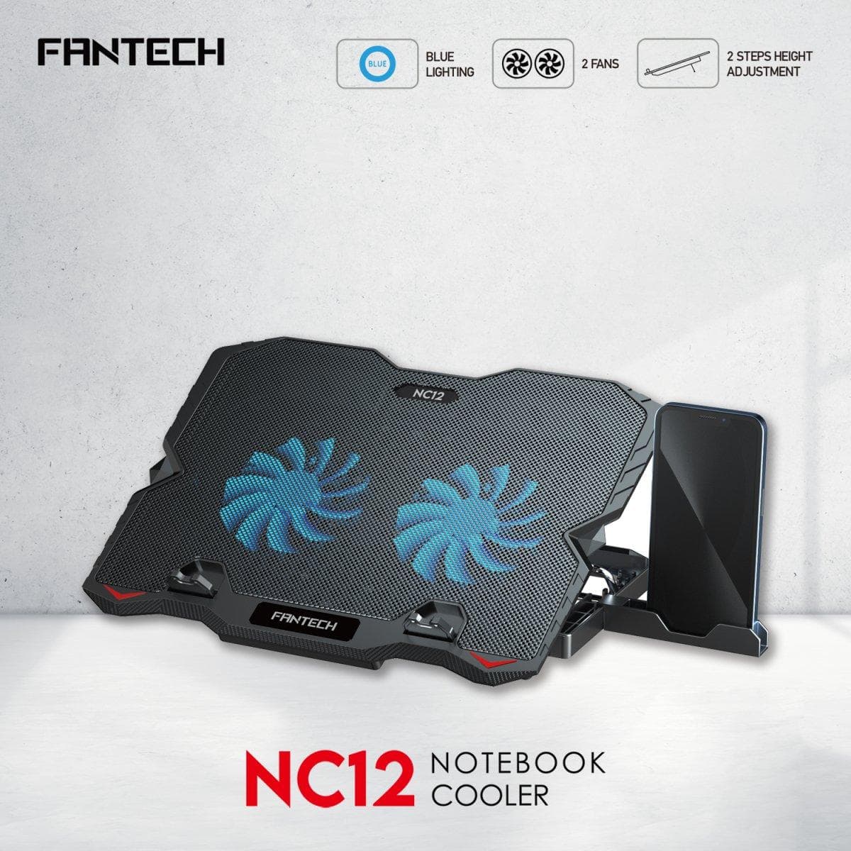 Fantech NC12 Laptop Stand Cooling Pad 2 Fan Blue LED view 1