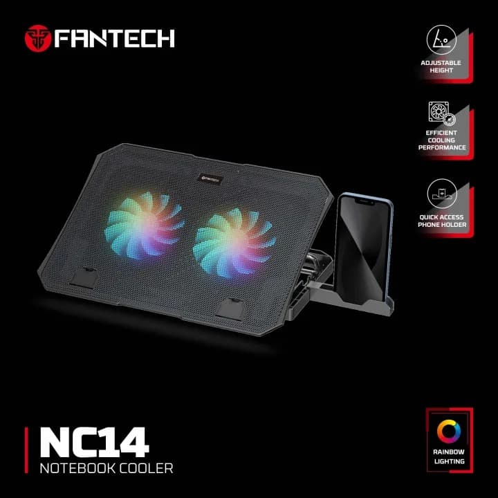 Fantech NC14 Notebook Cooler Cooling Fan With Phone Holder view 1