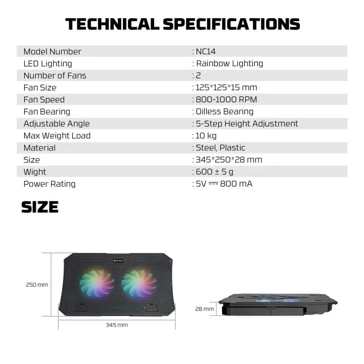 Fantech NC14 Notebook Cooler Cooling Fan With Phone Holder view 5