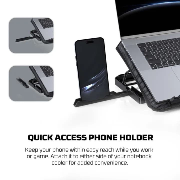 Fantech NC14 Notebook Cooler Cooling Fan With Phone Holder view 2
