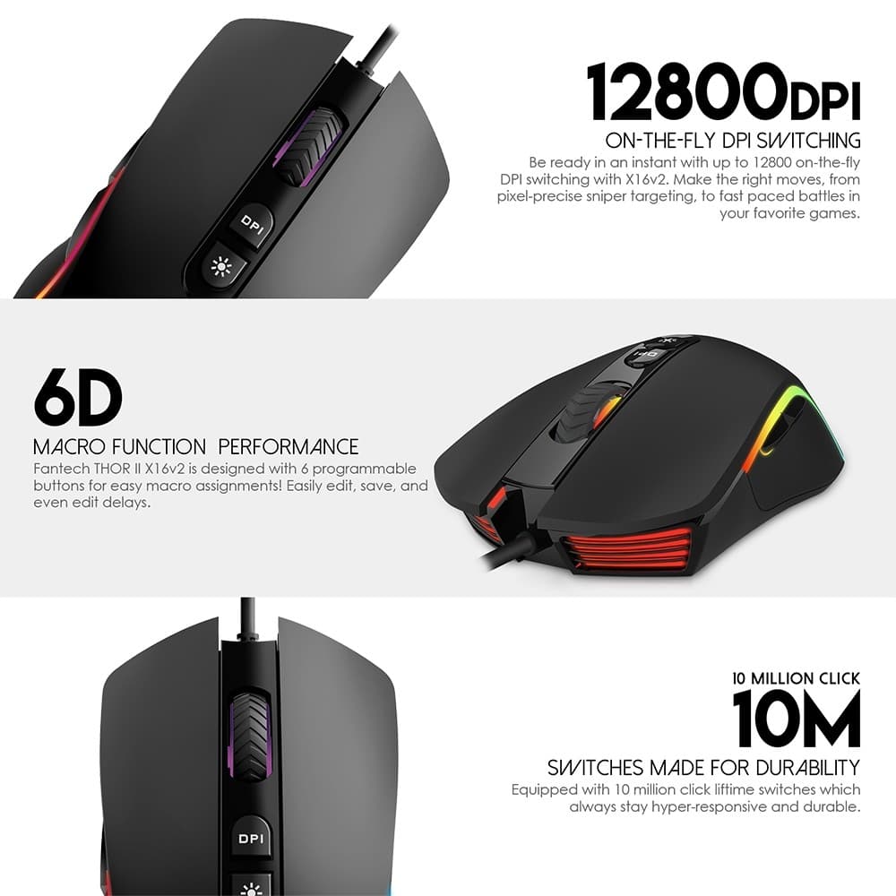 Fantech Thor II X16 V2 Macro RGB Gaming Mouse view 3