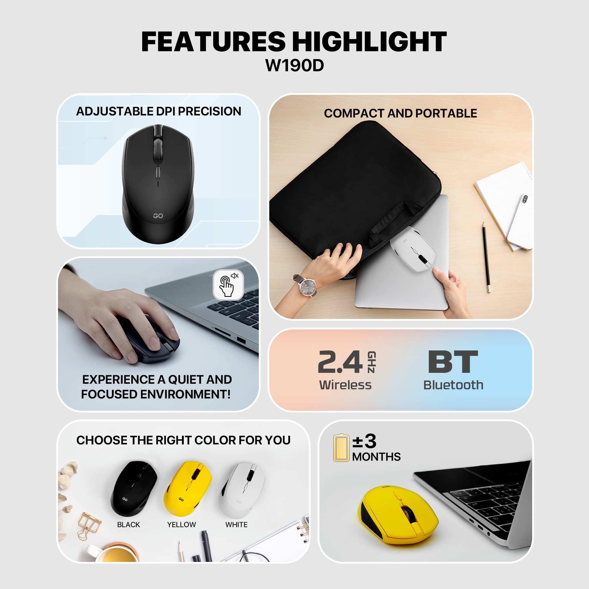 Fantech W190D Wireless Bluetooth Mouse view 2