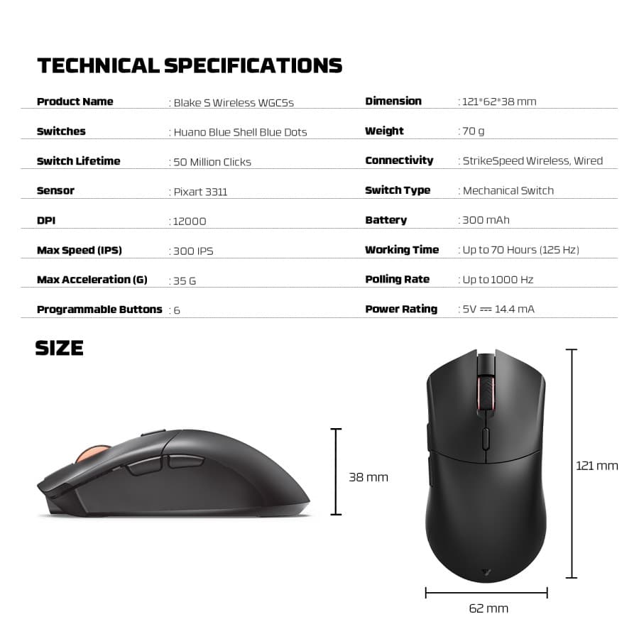 Fantech WGC5S Dual Mode Rechargeable Wireless Mouse Gaming view 4