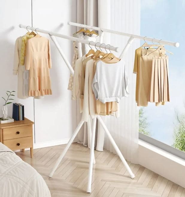 Foldable X-Shaped Clothes Drying Rack Space-Saving Indoor Balcony Hanger view 2