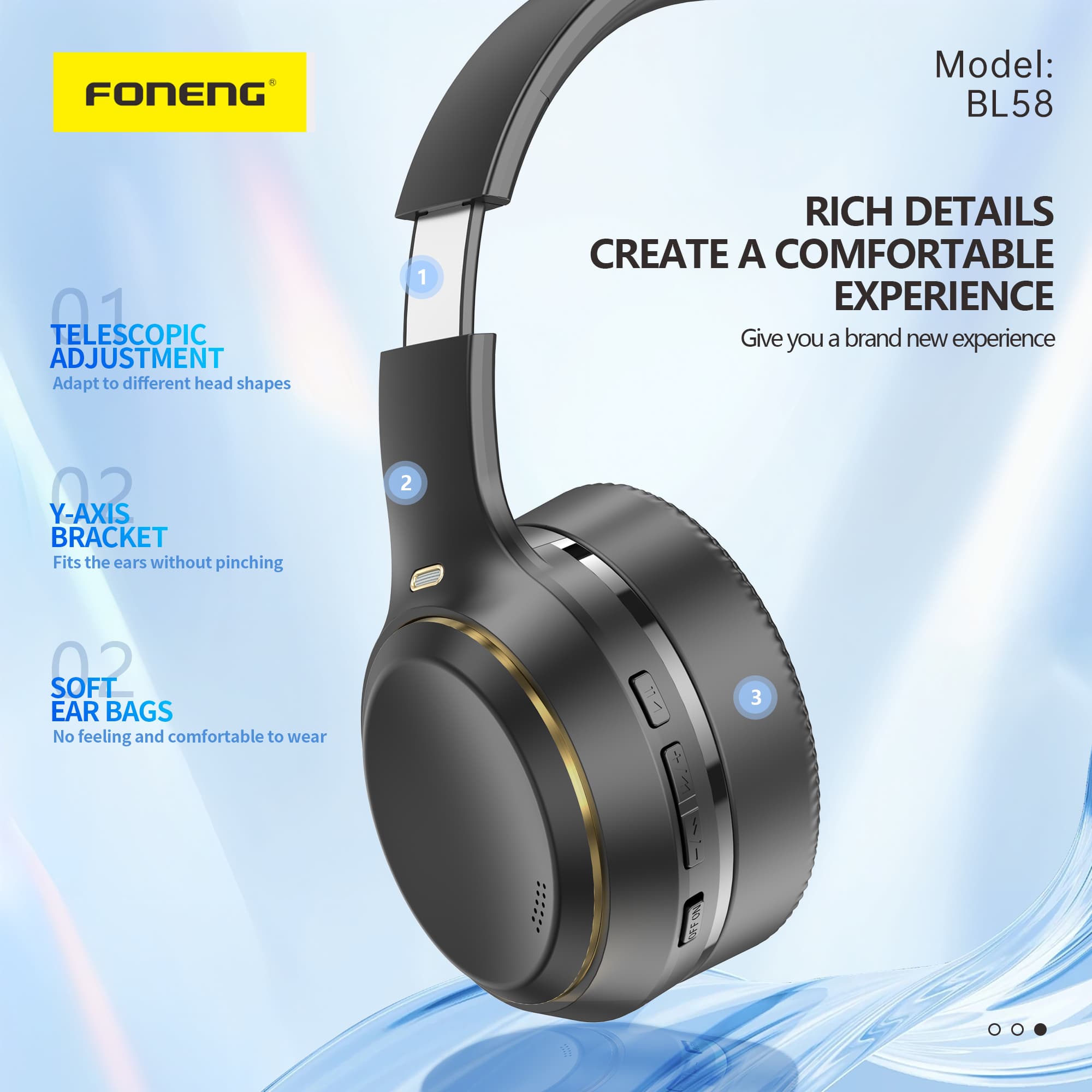 FONENG BL58 Foldable Bluetooth Headphone view 2