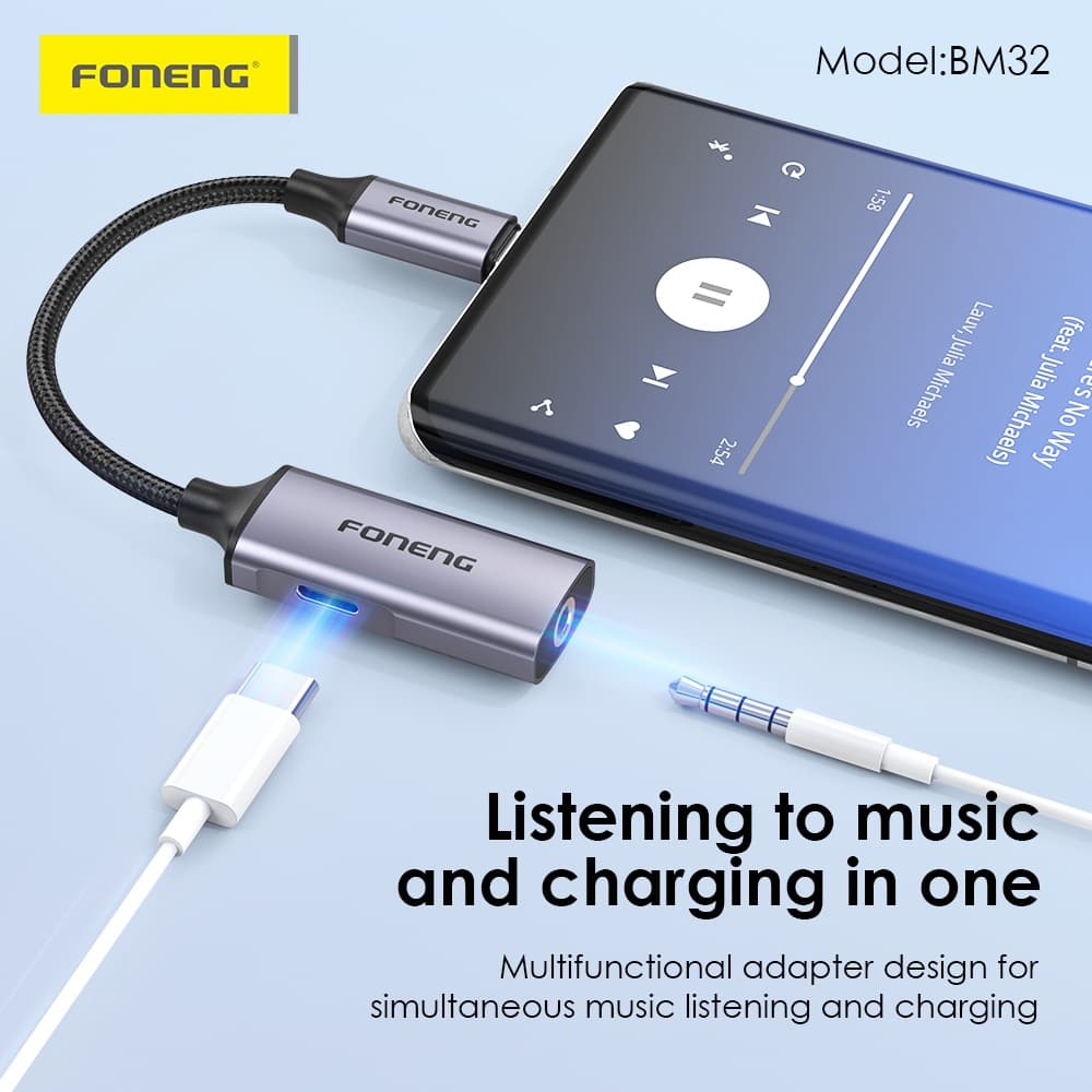 Foneng BM32 Type C 2-in-1 Metal Audio Cable (13cm) view 2