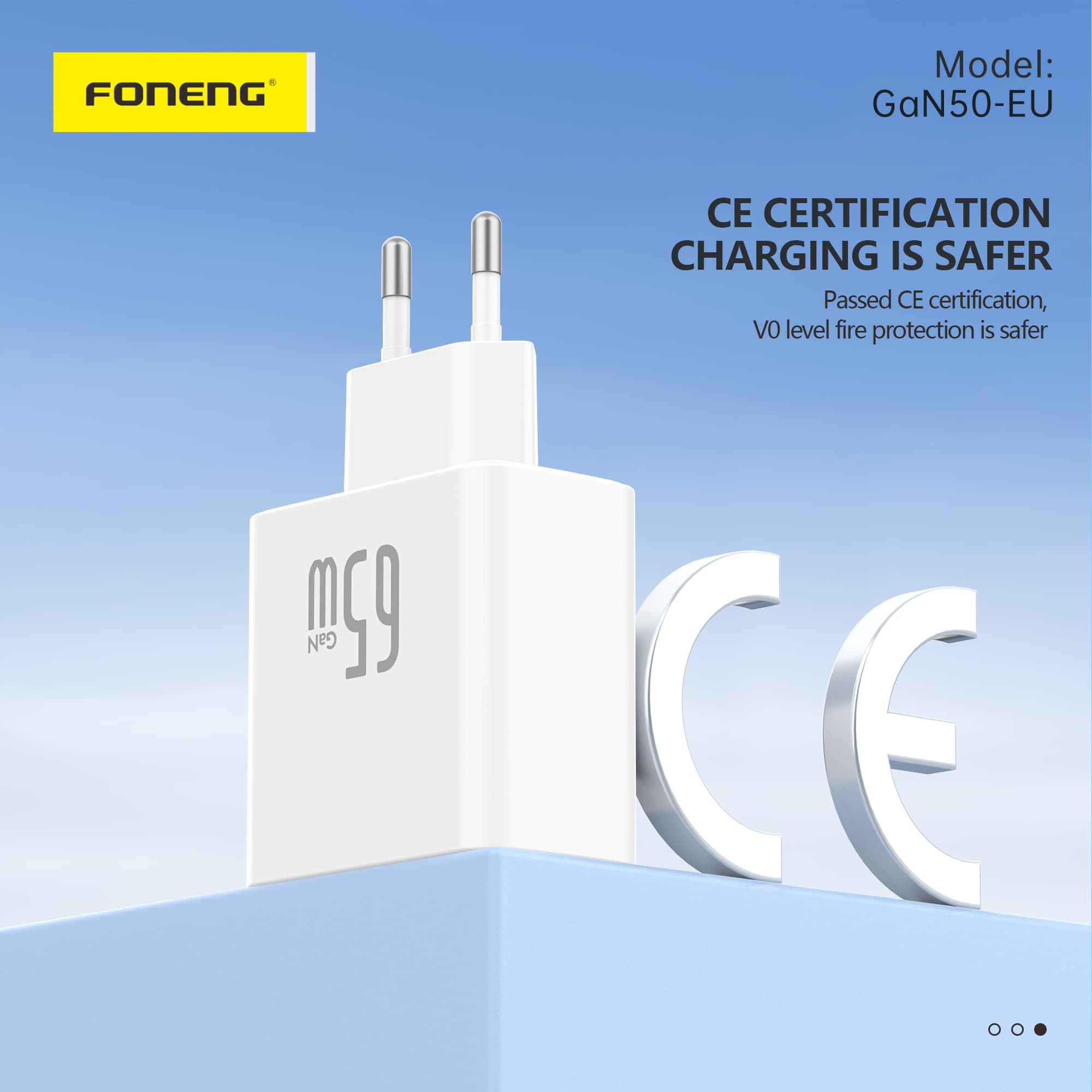 FONENG GaN50 65W 3-Port USB-A + Dual USB-C GaN Fast Charger With Type C Cable view 3