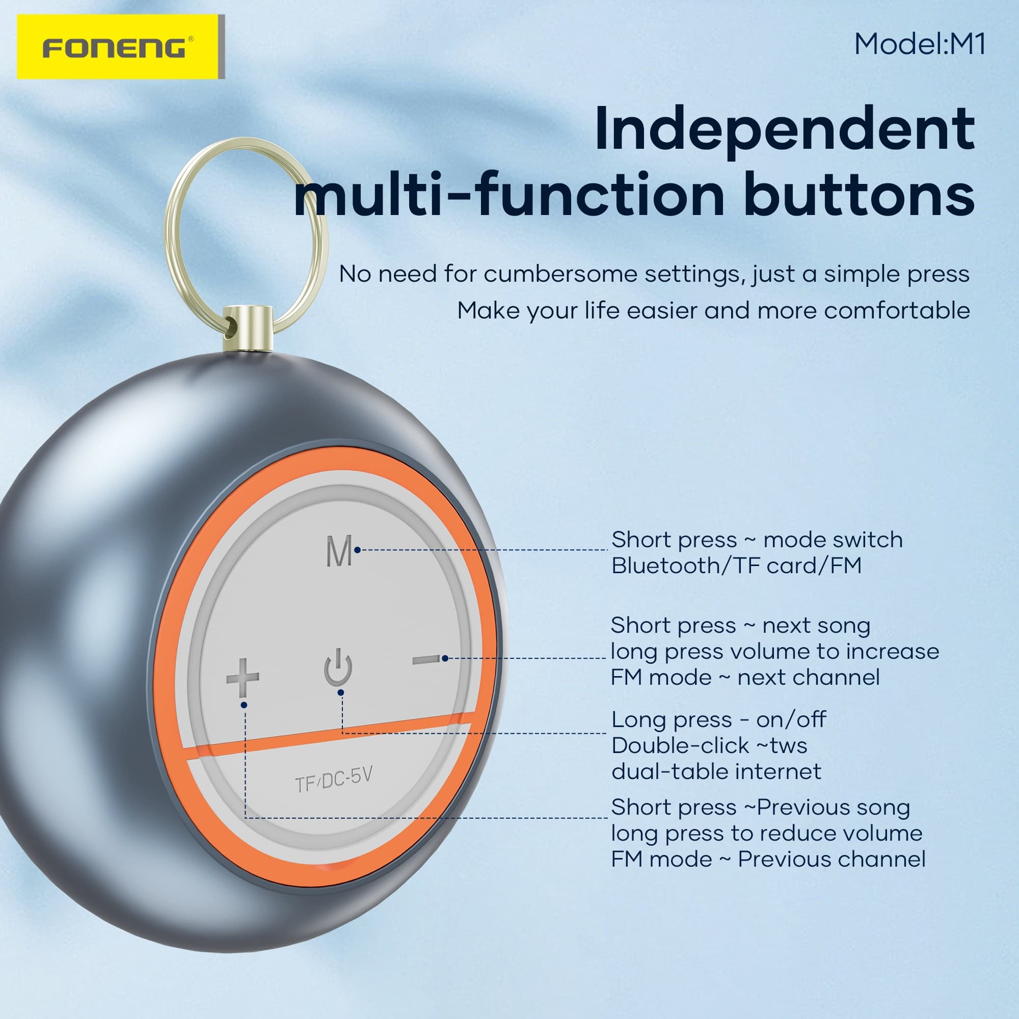 Foneng M1 Portable IP67 Waterproof Metal Bluetooth Speaker view 2