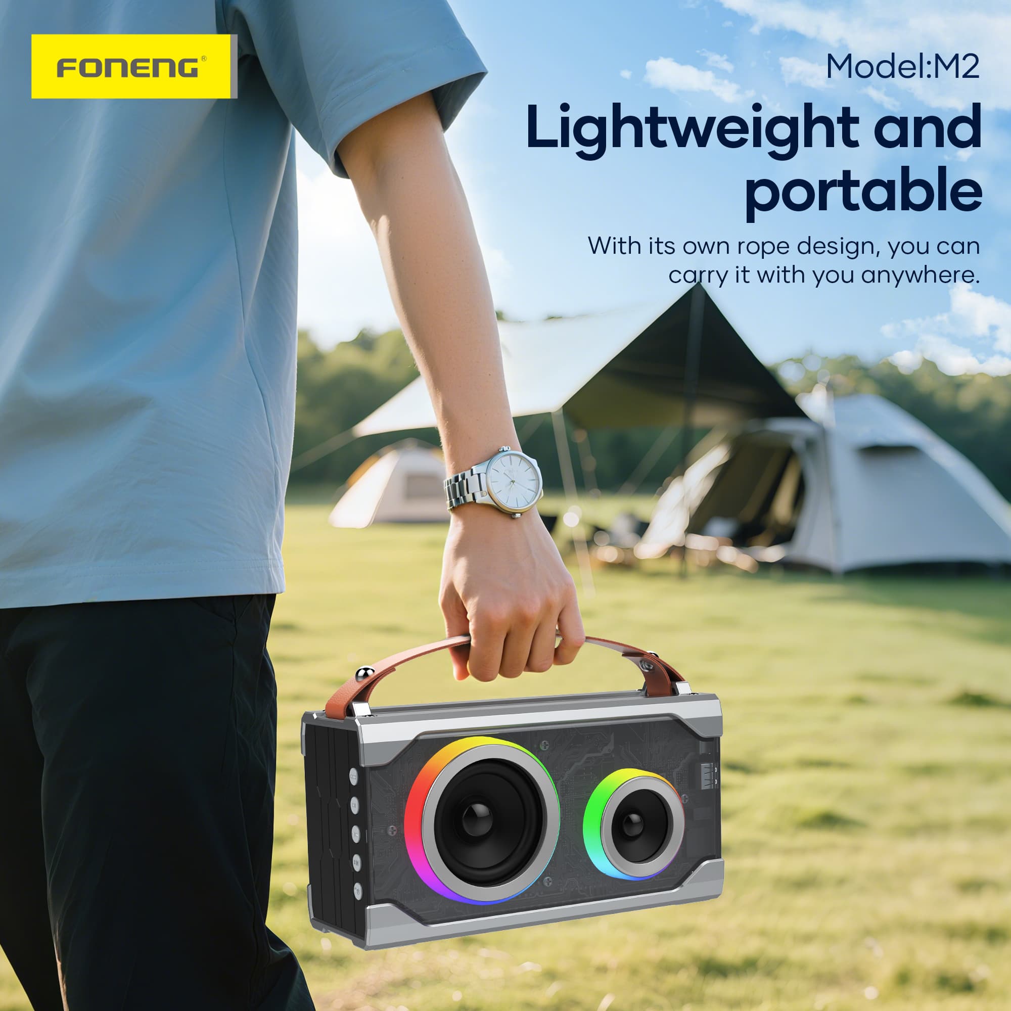 Foneng M2 15W Portable Bluetooth Speaker with Colorful LED Lights view 2