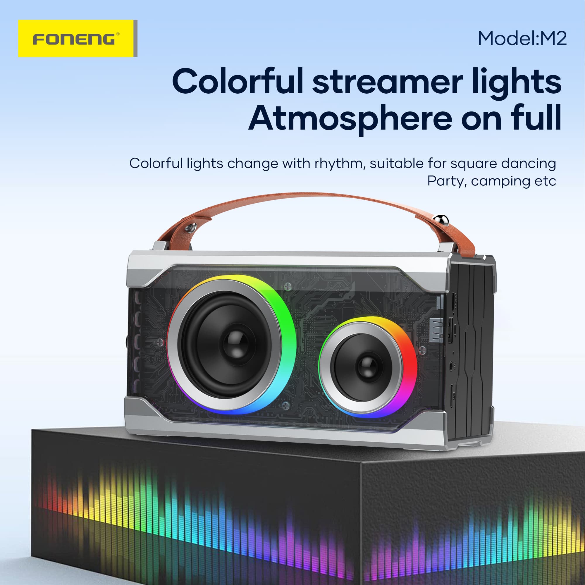 Foneng M2 15W Portable Bluetooth Speaker with Colorful LED Lights view 3
