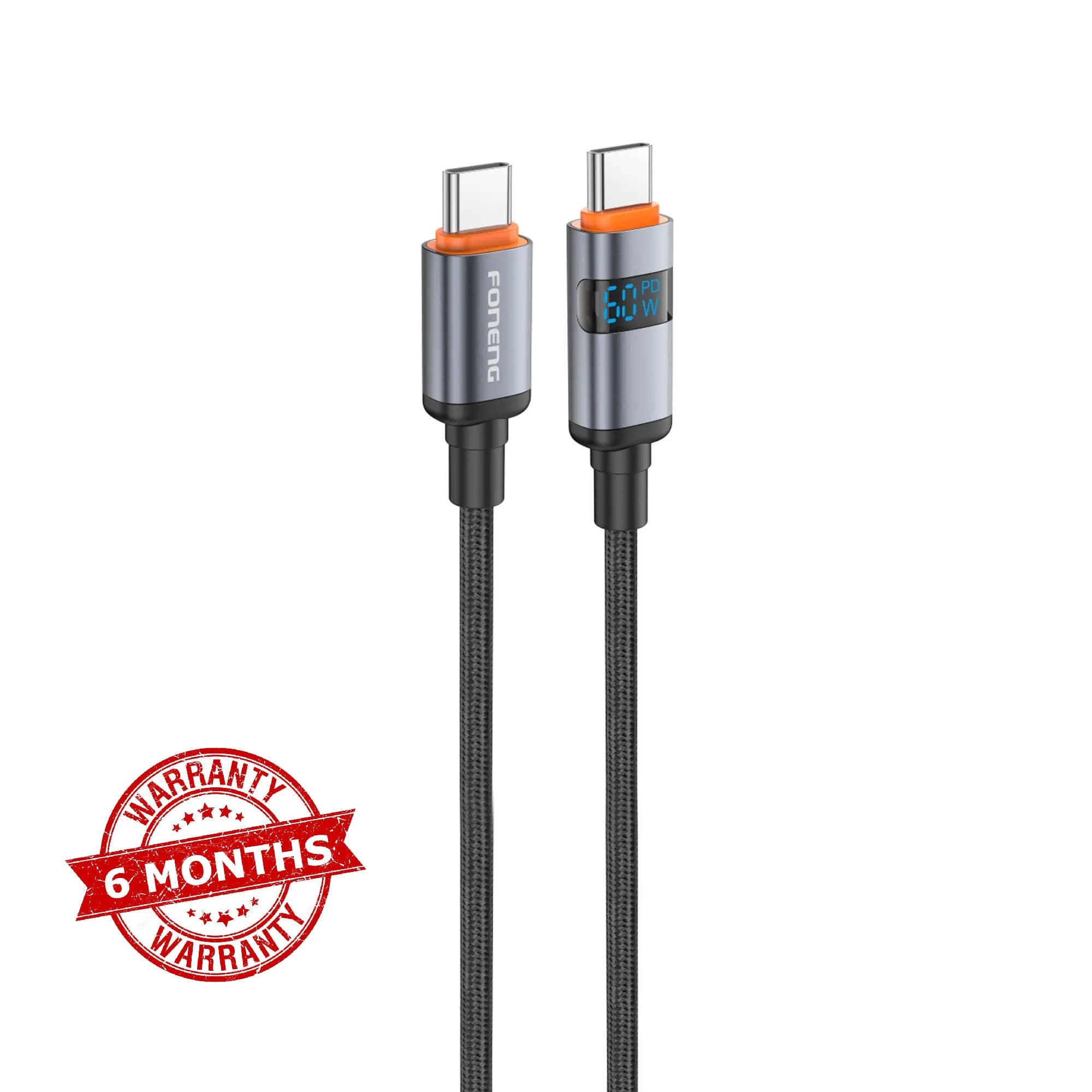 FONENG X116 60W Type C To C 1.2M Power Display Aluminum Alloy Braided Fast Charging Cable view 1