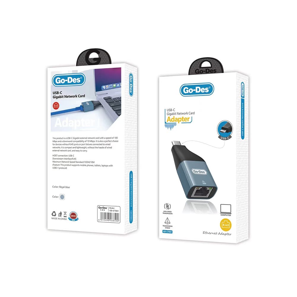 Go Des GD CT061 RJ45 To Type C Ethernet Converter OTG 100Mbps view 2