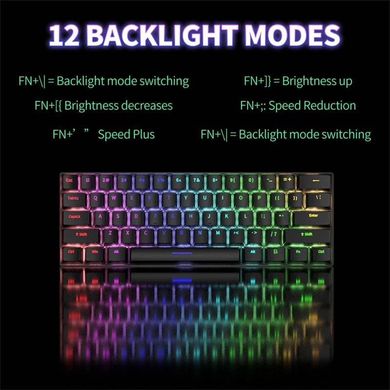 H61K Blue Switch Mechanical Keyboard Blue Switch Type-C RGB 61 Keys view 3